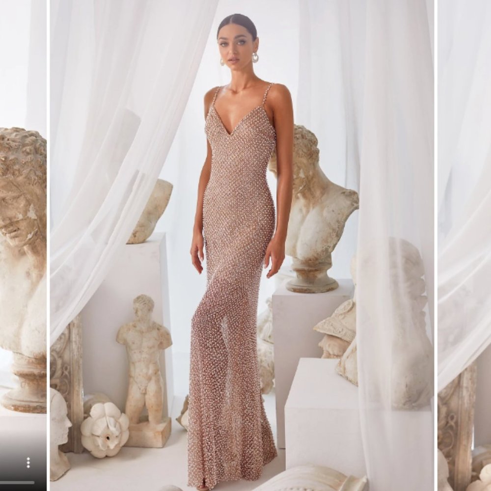 ISO Alamour the Label Elsa Nude Beaded Gown Size Small or Medium